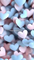 Soft pastel blue and pink heart shapes in dreamy bokeh effect, creating romantic atmosphere for Valentine's Day cards and love-themed designs.