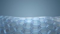 Abstract hexagonal molecular structure with glowing blue light effects on gradient background for science and technology presentations.
