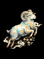 Ornamental ram with decorative gold and blue swirling patterns, isolated on transparent background. Ready for t-shirt design, clipart, stickers, sublimation, and print-on-demand products.