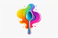 Colorful spoon silhouette with vibrant rainbow liquid splash effect on white background, creative food and beverage concept design element for menu or logo.
