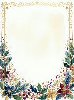 Ornate gold filigree frame with festive holly, poinsettia flowers, and evergreen branches on cream background. Isolated design element ready for invitations, cards, and holiday projects.