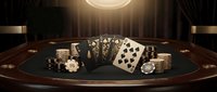Luxury casino poker table with royal flush cards, gambling chips and dramatic lighting for gaming entertainment and betting concepts.
