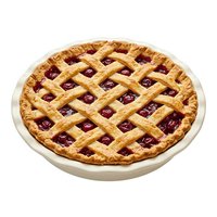 Homemade cherry pie with golden lattice crust and red fruit filling, isolated on white background, ready for bakery, food, and culinary design projects.