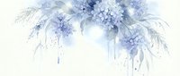 Watercolor blue hydrangea and wheat branches with dripping ink effect on white background, suitable for wedding invitations and greeting card designs.