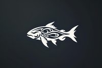 White tribal fish silhouette with curved decorative patterns isolated on dark background, suitable for logo design and artistic projects.