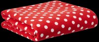 Folded red fleece blanket with white polka dots, isolated on transparent background. Ready for clipart, stickers, print on demand, sublimation, and t-shirt design use.