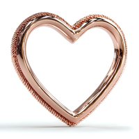 Rose gold heart-shaped frame with textured rope border isolated on white background for romantic designs and Valentine's Day decorations.