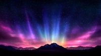 Majestic mountain silhouette against vibrant aurora borealis sky with glowing pink and blue northern lights, starry night landscape for nature backgrounds.