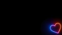 Glowing neon heart with blue and red lights on black background for romantic designs and Valentine's Day projects.