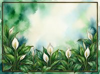 Watercolor botanical frame with tropical leaves and white flowers on soft green background for wedding invitations and nature designs.