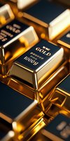 Stacked pure gold bars with 1000g weight marking on dark background, featuring luxurious metallic reflection and dramatic lighting for finance and investment concepts.