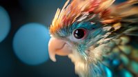Colorful parrot head with vibrant feathers in close-up portrait showing detailed plumage and bright eye against blurred background for wildlife photography.