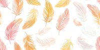 Delicate feathers in soft pink and orange hues create seamless pattern on white background. Gentle floating design with ethereal, lightweight elements for fabric and decor.