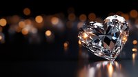 Heart-shaped diamond with brilliant cut facets reflecting warm golden lights against dark background, luxury jewelry concept for romantic occasions.