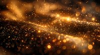 Abstract golden glowing particles with bokeh effect on dark background, magical sparkling dust and light rays creating dreamy atmosphere.