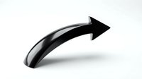 Black curved arrow pointing right on white background isolated for business presentations and graphic design projects.