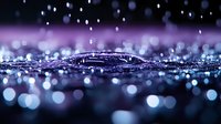 Macro photography of water drop impact creating concentric ripples with purple and blue bokeh lights in dark background, capturing liquid surface tension dynamics.