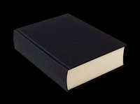 Closed black hardcover book with cream pages isolated on transparent background, ready for educational materials, clipart, t-shirt designs, print-on-demand products, stickers, and digital design projects.