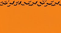 Silhouettes of flying bats scattered across top of vibrant orange background, creating festive Halloween or spooky themed design for seasonal decorations and party invitations.