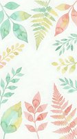 Watercolor botanical leaves and ferns pattern in soft pastel colors on white background for spring design projects and nature-themed decorations.