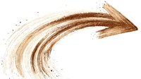 Brown curved arrow brush stroke with dynamic motion and textured edges on white background, ideal for graphic design projects.