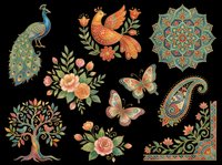 Peacock, phoenix, ornamental flowers, butterflies, decorative tree, paisley, and mandala motifs isolated on transparent background. Ready for t-shirt design, clipart, stickers, sublimation, and print-on-demand projects.