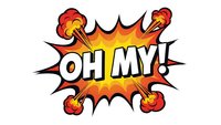 Comic book explosion bubble with OH MY text in bold letters on colorful burst background isolated on white for graphic design and print projects.