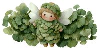 Adorable fairy character with green leafy wings and foliage crown isolated on white background for children's designs and fantasy artwork.