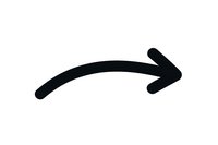 Black curved arrow pointing right on white background isolated for graphic design and presentation use.