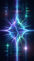 Digital neural network with electric lightning bolts and glowing data streams on dark background for technology and artificial intelligence concepts.