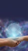 Hands holding glowing geometric sphere with intricate wireframe pattern against blurred bokeh background, representing technology, innovation, and digital connectivity for business concepts.