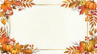Autumn harvest frame with fall leaves, pumpkins, and seasonal foliage in warm orange and gold tones on cream background. Suitable for seasonal designs.