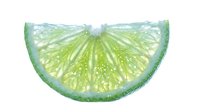 Sliced lime half with fresh green flesh and water droplets, isolated on white background for beverage, culinary, and food design projects.