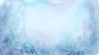 Watercolor frost pattern with delicate ice crystals and frozen foliage border on soft blue and purple gradient background, suitable for winter designs and seasonal projects.