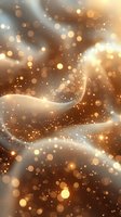 Magical glowing waves with golden bokeh lights and sparkles on dark background create dreamy atmospheric effect for festive designs and celebrations.