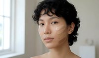Young Asian woman applying facial cream in modern bathroom for skincare routine and beauty treatment.