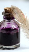 Purple potion bottle with cork stopper and decorative feather, featuring dark liquid with sparkles for fantasy, magic, witchcraft, and apothecary themed designs.