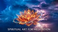 Fiery lotus flower glowing against a dramatic stormy sky with lightning, symbolizing spiritual awakening and inner power.