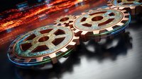 Casino poker chips with glowing neon lights and motion blur effects creating dynamic gambling atmosphere for gaming entertainment design.