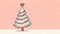 White Christmas tree with red heart topper on pink background, festive holiday illustration for greeting cards and seasonal designs.