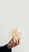 Businessman holding glowing orb with governance framework icons and organizational structure symbols, representing corporate management, business strategy, and digital transformation for enterprise solutions.