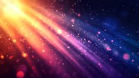 Vibrant cosmic rays pierce through starry space with glowing orange, pink and blue light beams creating magical atmosphere against dark galaxy background.