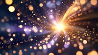 Magical light burst with glowing golden sparkles and bokeh effects on dark background creates atmospheric festive mood for celebration designs.