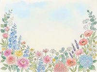 Soft watercolor floral border with pastel roses, poppies, lavender, and wildflowers on a light background, perfect for cards and invitations.