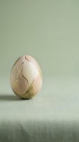 Cracked eggshell with golden kintsugi-style repair lines on sage green background symbolizing resilience and healing through adversity.