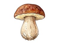 Watercolor illustration of a mushroom with reddish-brown cap and cream-colored stem, isolated on white background. Suitable for culinary, botanical, and design projects.