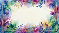 Watercolor floral frame with vibrant botanical leaves and flowers in rainbow hues, isolated on white background, ready for design projects and invitations.