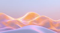 Flowing abstract waves in orange and purple gradient create dynamic linear pattern. Futuristic wavy lines form smooth undulating landscape against soft pastel background.