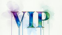 Colorful watercolor VIP letters with paint drips on white background. Luxury membership concept for exclusive services and premium access programs.