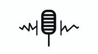 Professional microphone with sound waves for podcasting, broadcasting, recording studio, audio production, voice over work, radio show hosting.